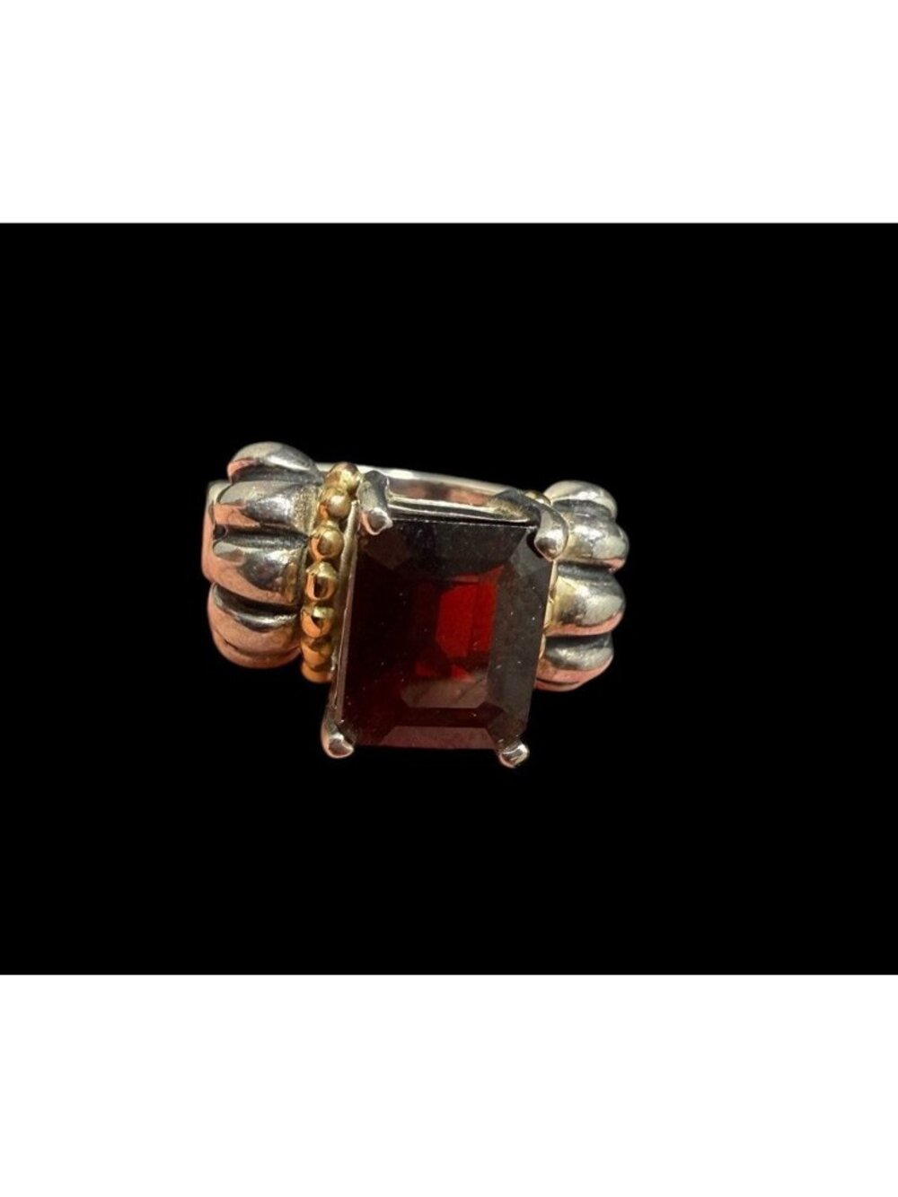 Signed Clyde Duneier CID 14k 925 Emerald Cut Red Garnet Ring Size 7